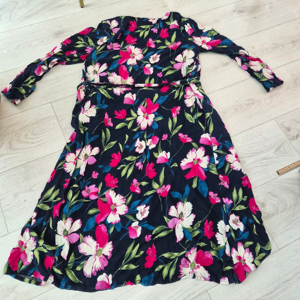 Victoria Leland Floral Duster Cardigan Navy Pink Viscose Tie Waist OS Whimsigoth - Picture 11 of 11